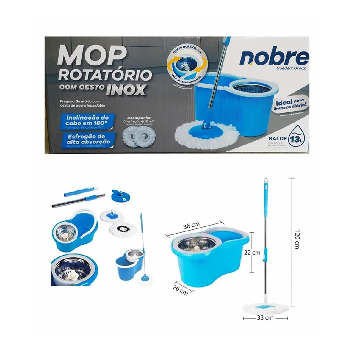 15580636063-2442.jpg CONJ MOP ROT COMPACT BALDE 9L AZUL PETROLEO - NOBRE - Imagem 1