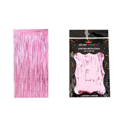 CORTINA METALIZADA COR ROSA CLARO 100X200CM SILVER PLASTIC